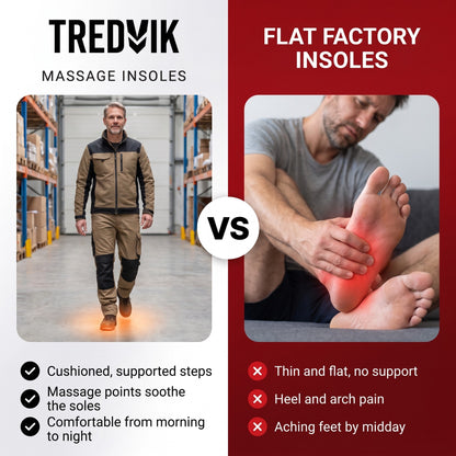 TREDVIK Massage Insoles vs flat factory insoles